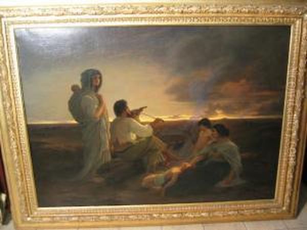 Zigeunerfamilie In Der Puszta In Der Abenddammerung Oil Painting by Julius Muhr