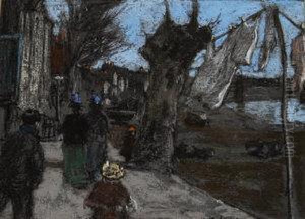 Washing Day By A Busy Street Oil Painting by Henry Muhrman