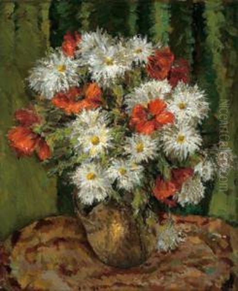 Margariten Und Mohnblumen In Vase Oil Painting by Ludwig Muhrmann