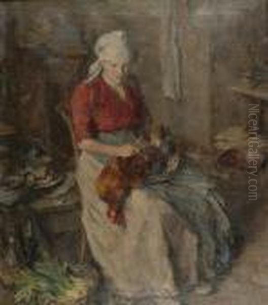 Kitchen Chores Oil Painting by Ludwig Muhrmann