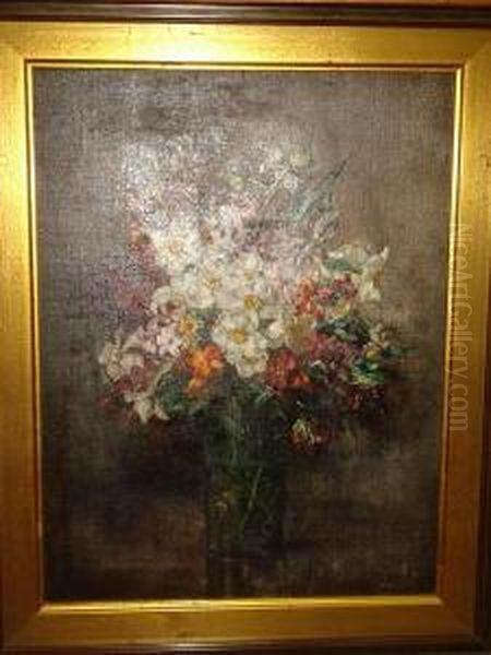 Narcissus And Other Flowers In A Glassvase Oil Painting by Anne Davidson Muir