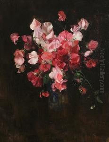 Sweet Peas Oil Painting by Anne Davidson Muir