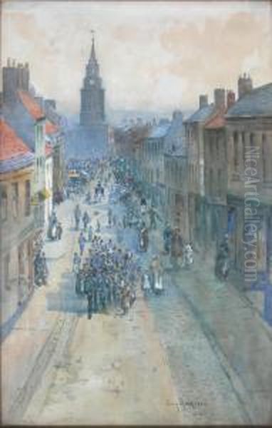 A Procession, Berwick Market Place Oil Painting by John Muirhead