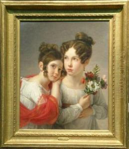 Two Sisters Oil Painting by Francois Henri Mulard