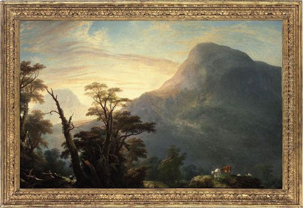 A Mountainous Landscape With Cattle Oil Painting by Jeremiah Hodges Mulcachy