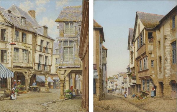 A Street In Dinan, Brittany Oil Painting by John Mulcaster Carrick