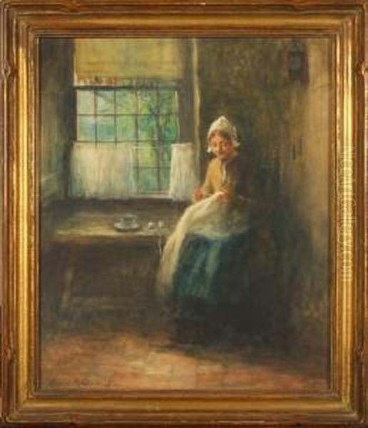 Dutch Interior 'katwyk' Oil Painting by Carl Eugene Mulertt