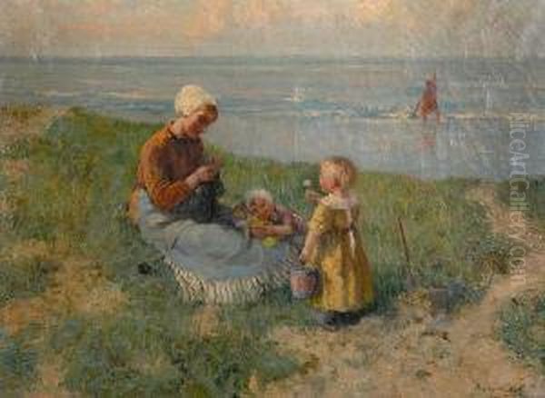 Family Outing At The Shore Oil Painting by Carl Eugene Mulertt