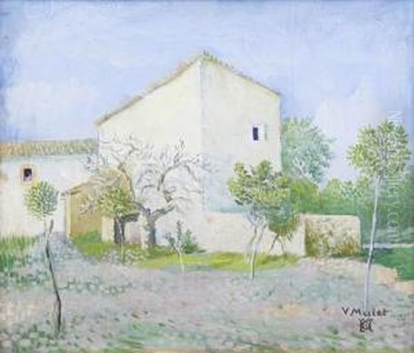 Farmhouse Oil Painting by Vicente Mulet Y Claver