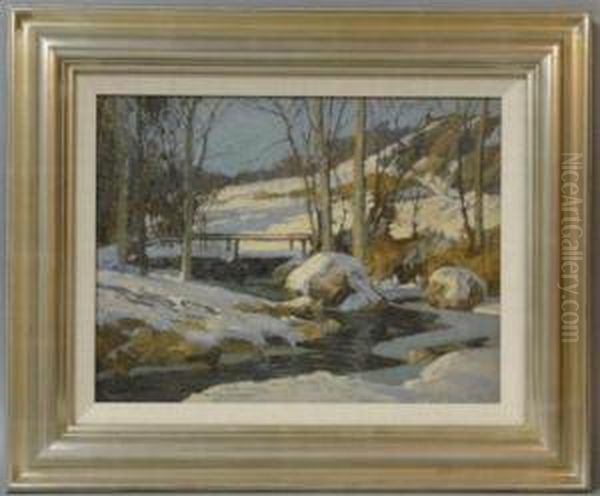 New England Winterscape Oil Painting by Frederick John Mulhaupt