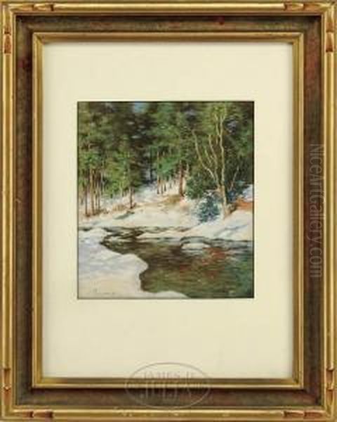 Winter Stream Oil Painting by Frederick John Mulhaupt