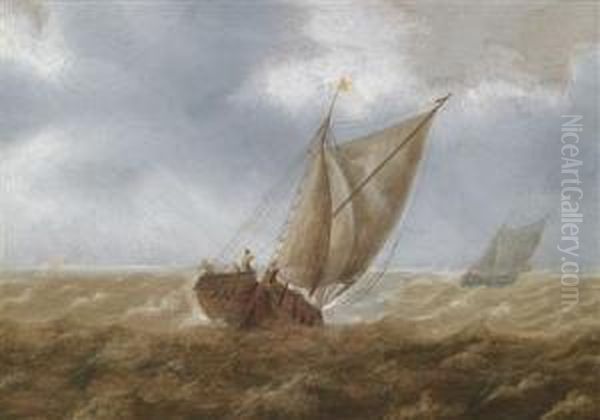 A Sloop On A Choppy Sea Oil Painting by Pieter the Younger Mulier