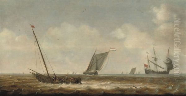 Fishermen In A 'smalschip' Oil Painting by Pieter the Younger Mulier