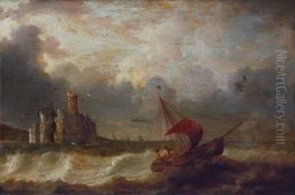 Segelboot In Rauher See Vor Kuste Oil Painting by Pieter the Younger Mulier