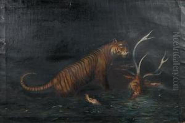 Tiger Hunting Oil Painting by A.H. Muller