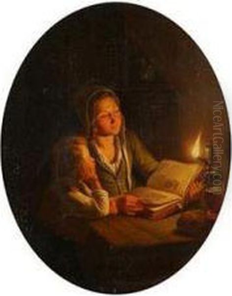 An Evening Read Oil Painting by C. Muller