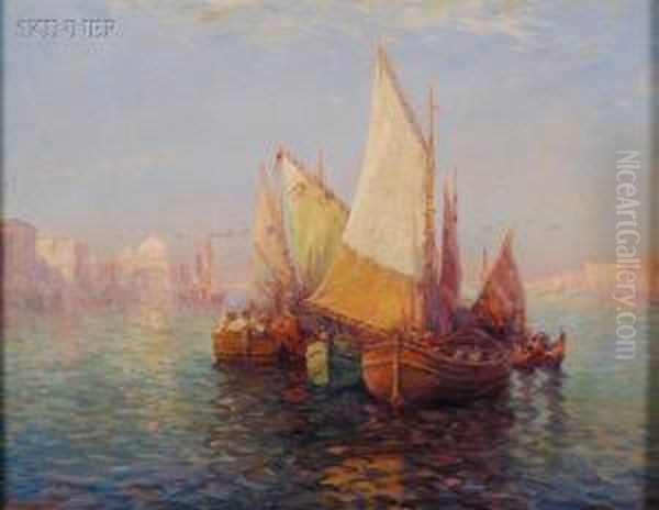 Moored In The Grand Canal Oil Painting by Carl Muller