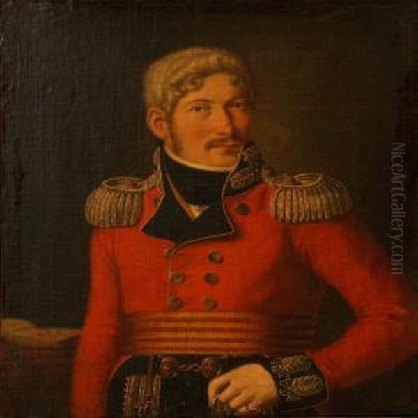 Portrait Of A Naval Officer In Red Uniform Oil Painting by Carl Wilhelm Muller