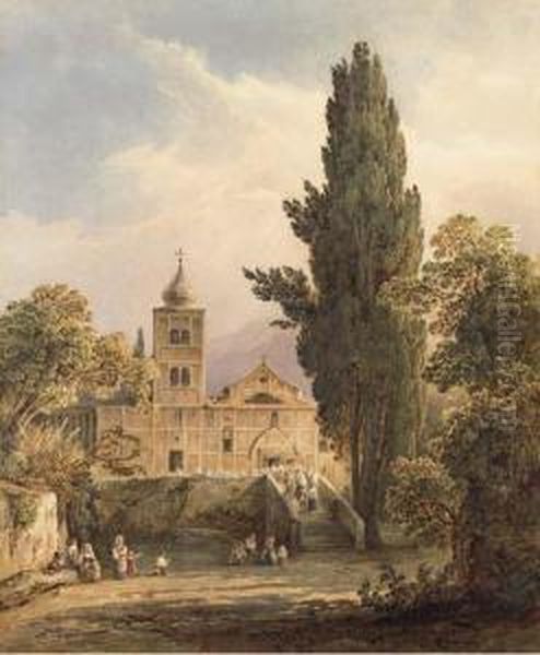 The Church Of Santa Maria Assunta At Castello Gragnano, Near Naples Oil Painting by Carl Wilhelm Muller