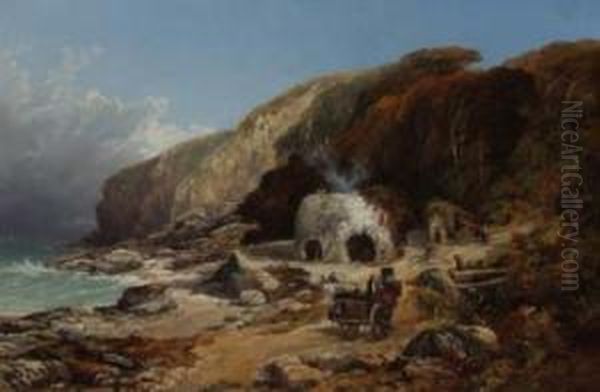 Coastalscene With Figures Oil Painting by Edmund Gustavus Muller