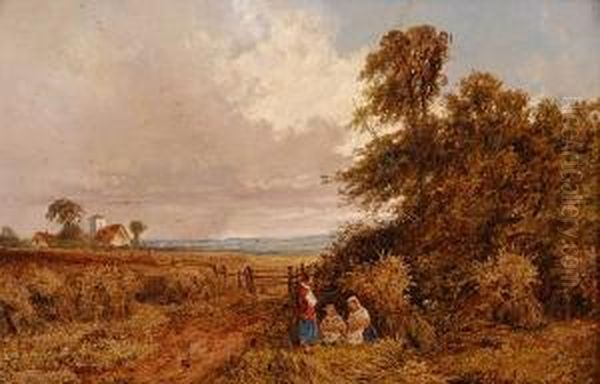 Making Corn Dollies At Harvest Time Oil Painting by Edmund Gustavus Muller