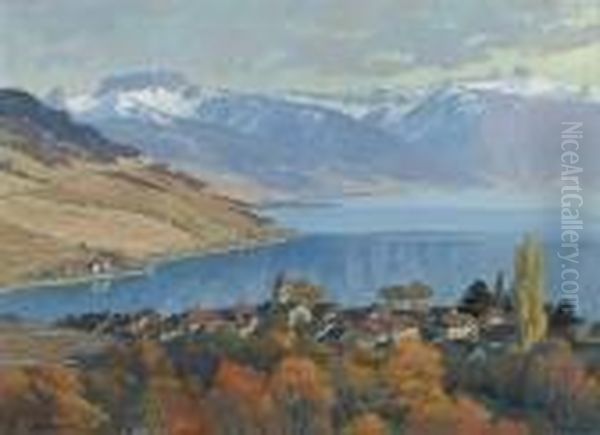 Uferpartie Am Genfersee. Oil Painting by Eduard Josef Muller