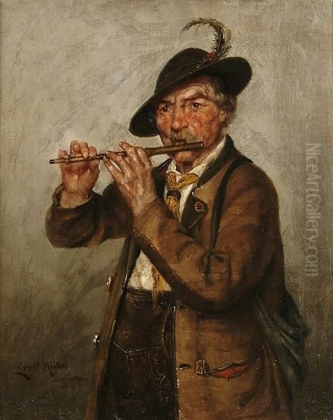 The Flute Player Oil Painting by Ernst Muller