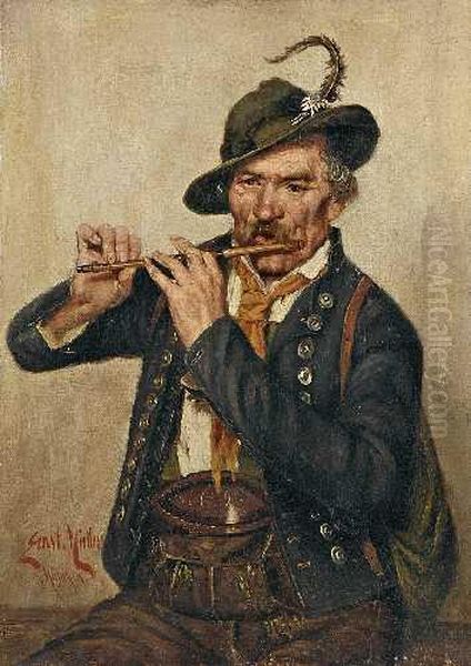 Flotenspieler Oil Painting by Ernst Emmanuel Muller