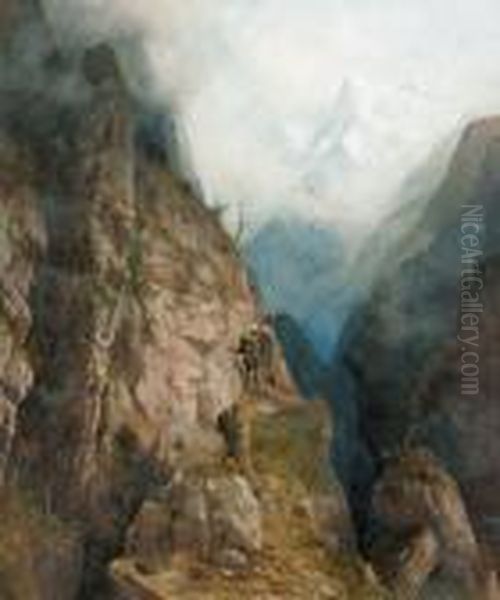 Wanderer Im Gebirge. Oil Painting by Franz Adolf C. Muller