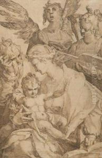 Sainte Famille Avec Deux Anges Musiciens, D'apres Bartholomeus Spranger Oil Painting by Jan Harmensz. Muller