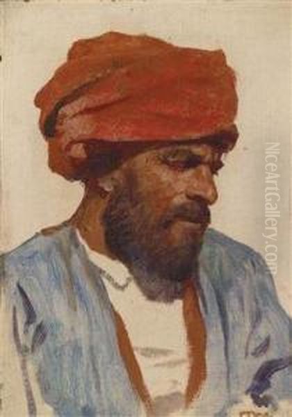 Portrait Of An Oriental Oil Painting by Leopold Carl Muller