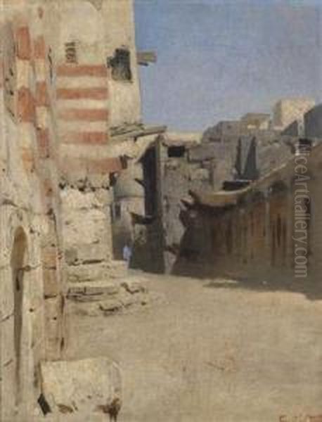 Birket El-kherum Street In Cairo Oil Painting by Leopold Carl Muller