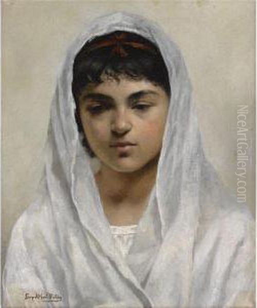 Girl In White Oil Painting by Leopold Carl Muller