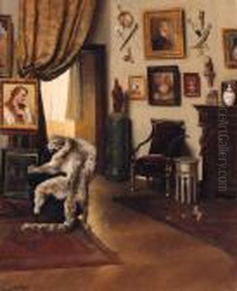 An Interior With A Snow-leopard Rug On A Chair Oil Painting by Maria Muller