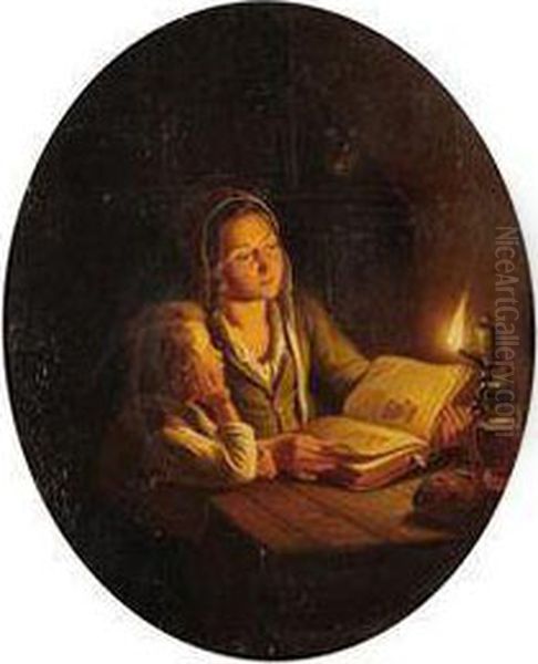 An Evening Read Oil Painting by Moritzfeuermuller I Muller