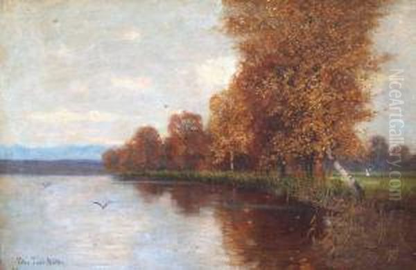 Herbstliche Uferlandschaft Oil Painting by Peter Paul Muller