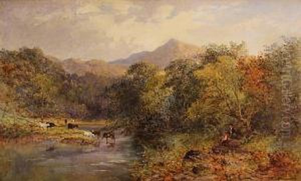 An Extensive Landscape With Cattle Watering Oil Painting by Rosa Muller