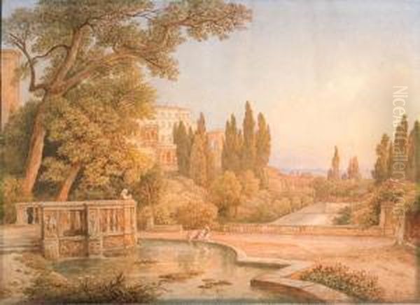 Veduta Di Antica Villa Nei Dintorni Di Roma Oil Painting by Rudolf Muller