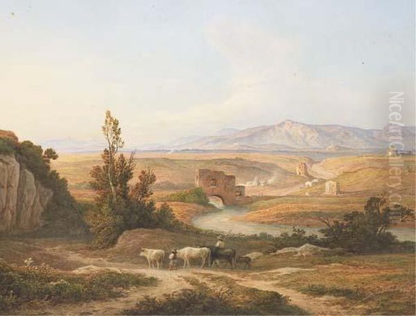 Vue Du Ponte Nomentano Dans La Campagne Romaine Oil Painting by Rudolf Muller