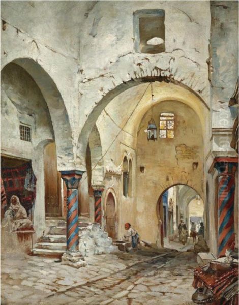 The Souk Des Etoffes, Tunis Oil Painting by Rudolph Gustav Muller