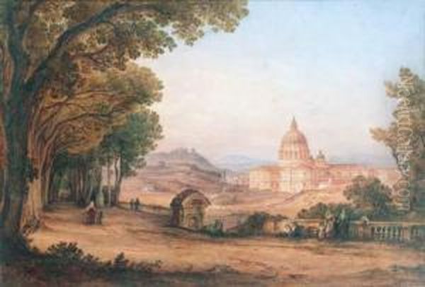 A Capriccio Of The Roman Campagna With St Peters Oil Painting by Rudolph Gustav Muller