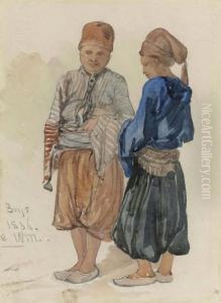 Study Of Two Boys In Turkish Dress Oil Painting by William James Muller