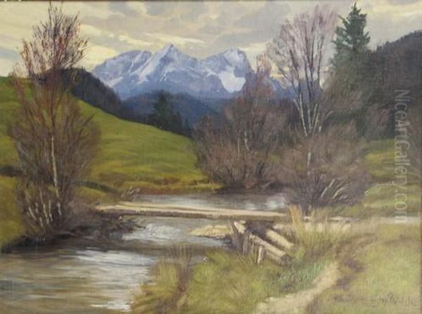 Alpspitze In Der Hohe Von Kais Oil Painting by Carl Muller-Baumgarten