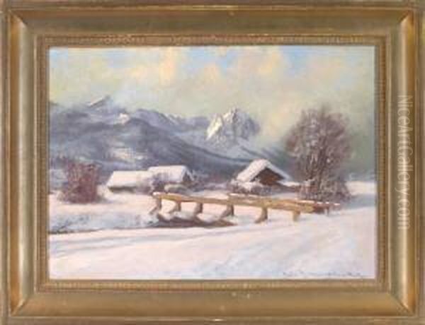 Wintertag Vor Dem Wettersteingebirge Oil Painting by Karl Muller-Baumgarten