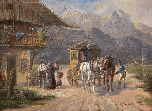 The Stagecoach Halt Oil Painting by Ludwig Muller-Cornelius