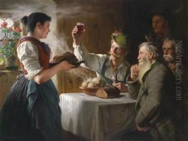 A Toast To The Landlady Oil Painting by Adolph Muller-Grantzow