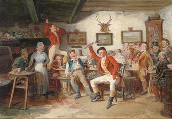 Two Happy Huntsmen With Revellers In A Tavern Oil Painting by Albert Muller-Lingke