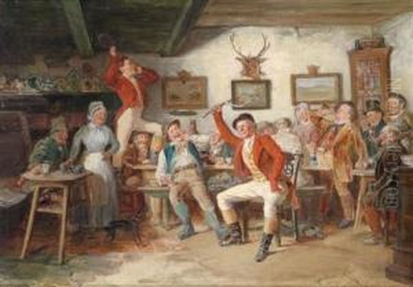 Two Happyhunters In Company At A Tavern Oil Painting by Albert Muller-Lingke