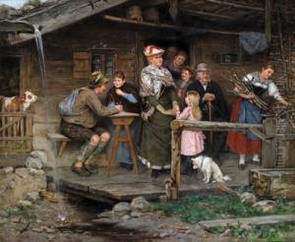 Besuch Aus Der Stadt Oil Painting by Albert Muller-Lingke