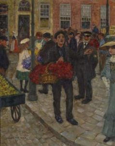 Marchand De Fleurs Oil Painting by Julius Muller-Massdorf